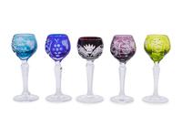 Five Bohemian Cut-to-Clear Glass Cordials