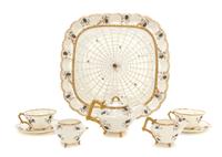 A Belleek Thorn Tea Service, Width of tray 14 1/2 inches.