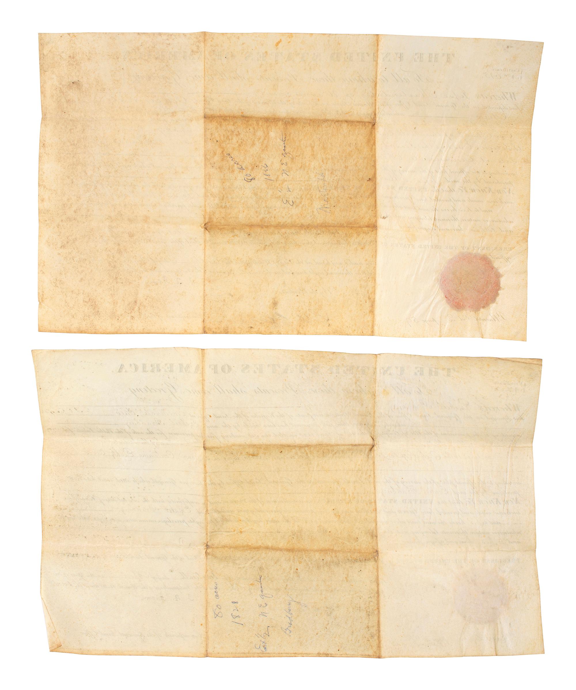 ADAMS, John Quincy (1767-1848). Two documents signed ("J. Q. Adams"), as President.