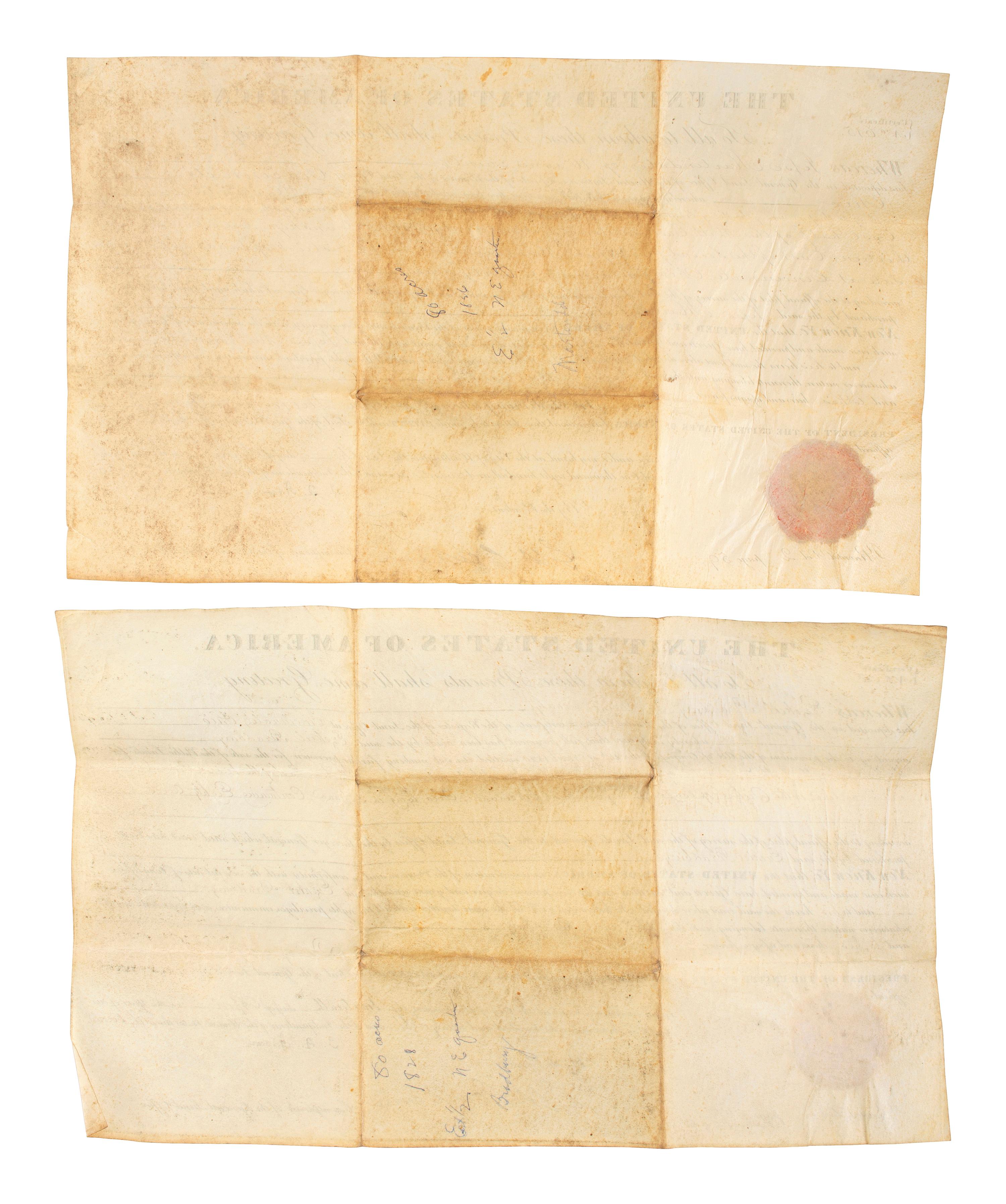 ADAMS, John Quincy (1767-1848). Two documents signed ("J. Q. Adams"), as President.