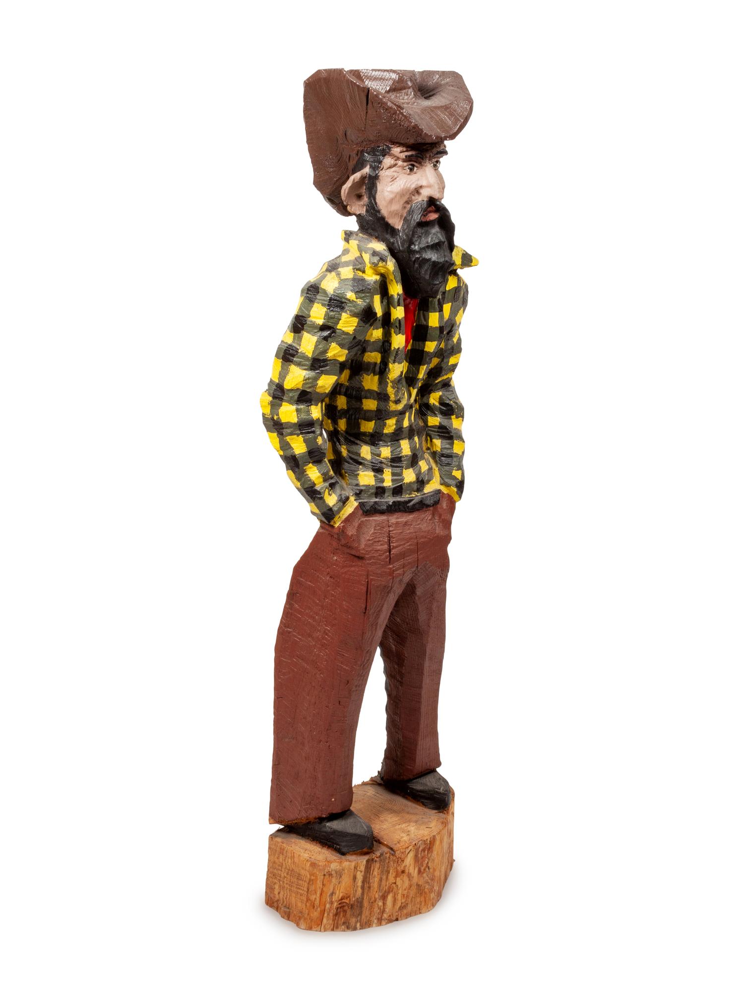 Carved Wood and Polychrome Painted Cowboy Sculpture