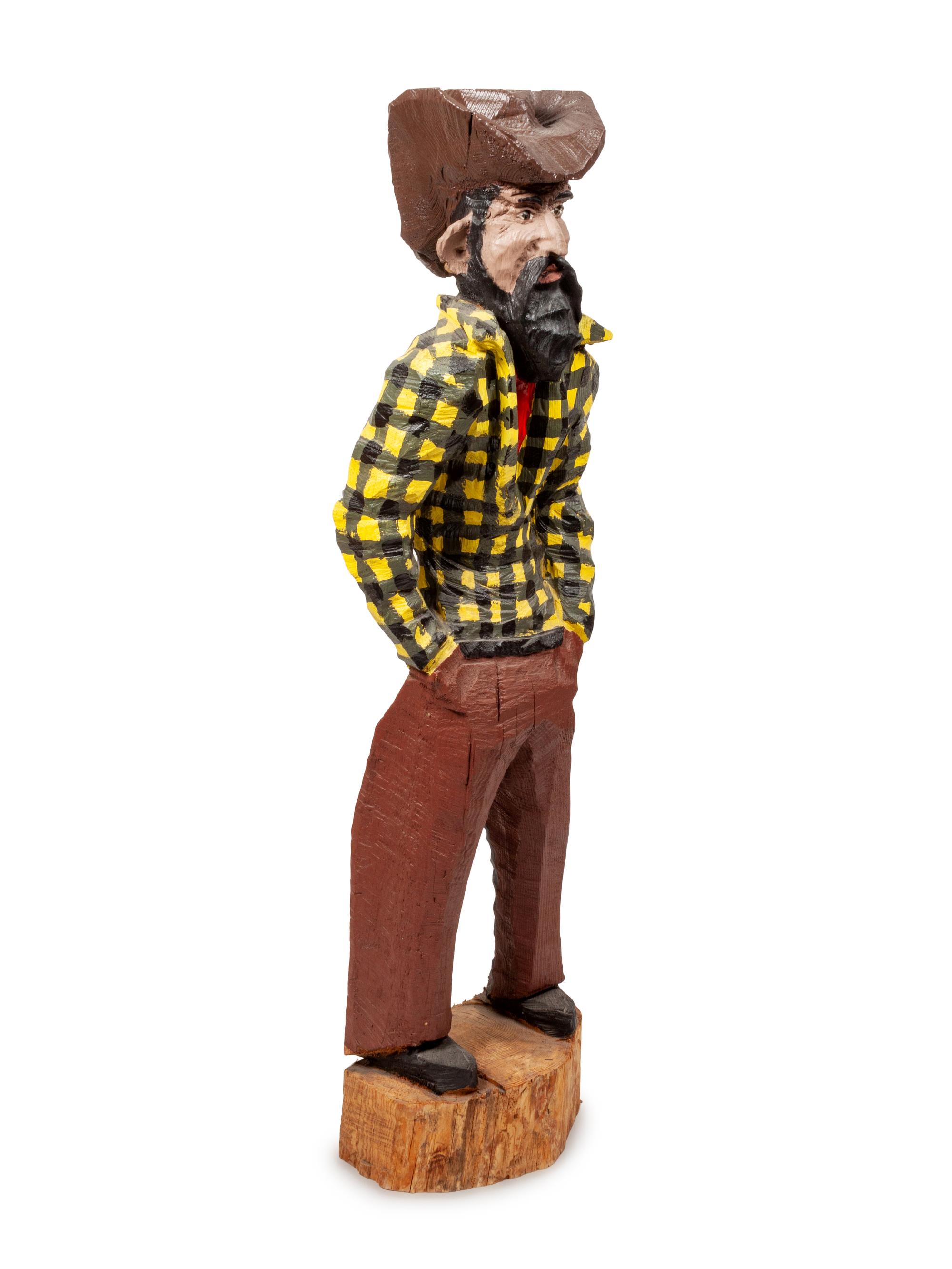 Carved Wood and Polychrome Painted Cowboy Sculpture