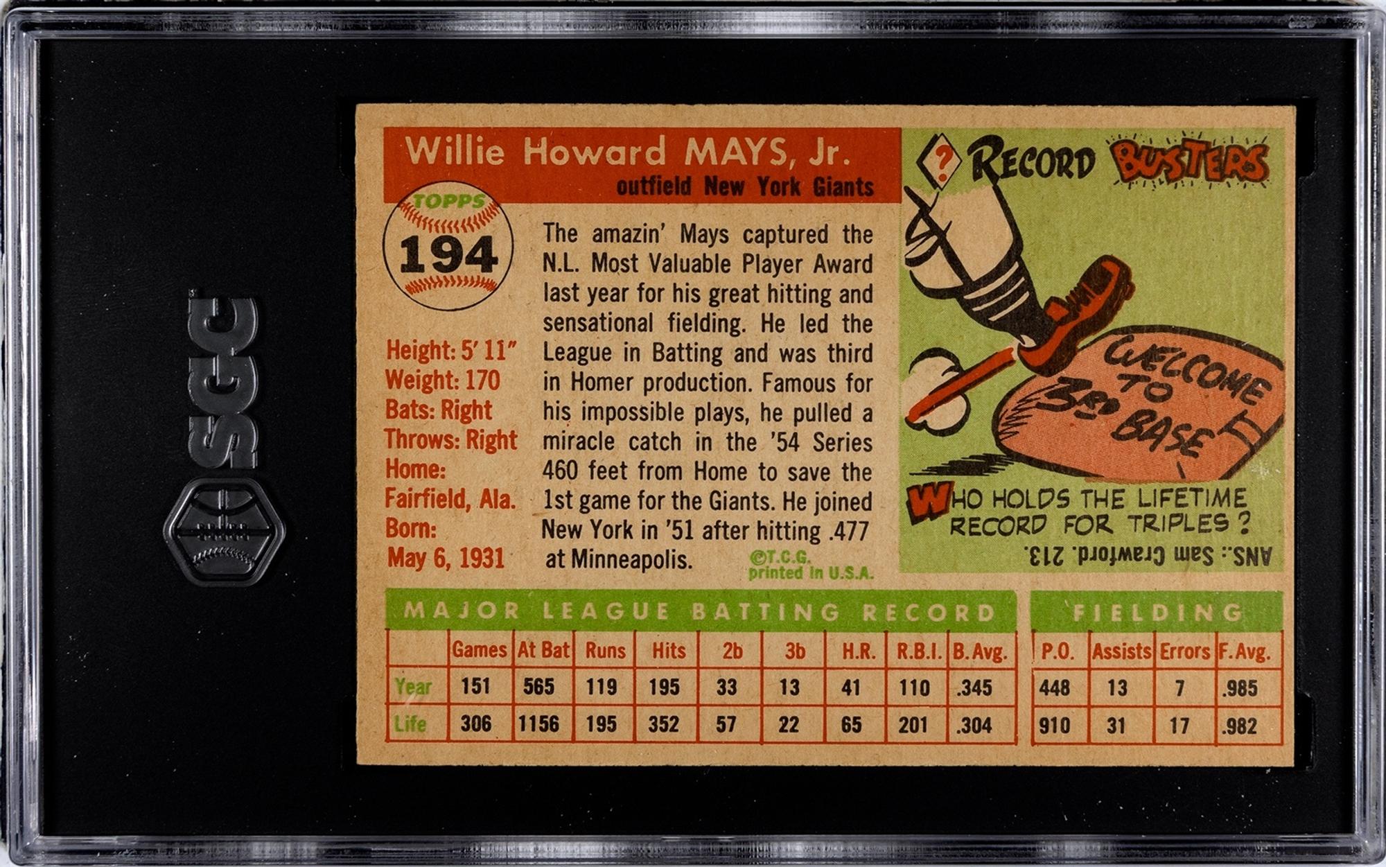 A Group of 1955 Topps Willie Mays and Ted Williams Baseball Cards No. 194 (SGC Authentic)