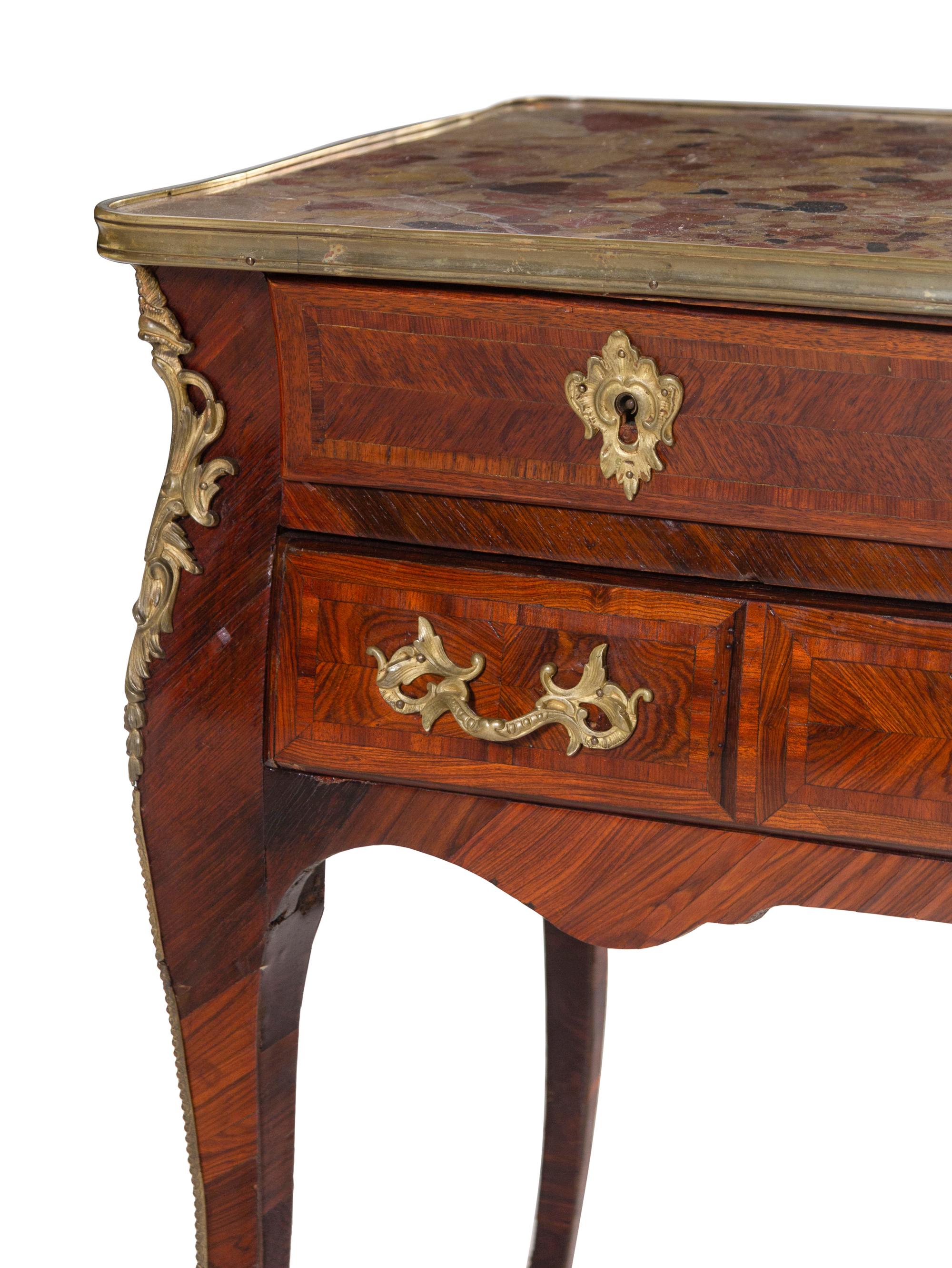 A Louis XV Style Gilt Bronze Mounted Kingwood Marble-Top Occasional Table