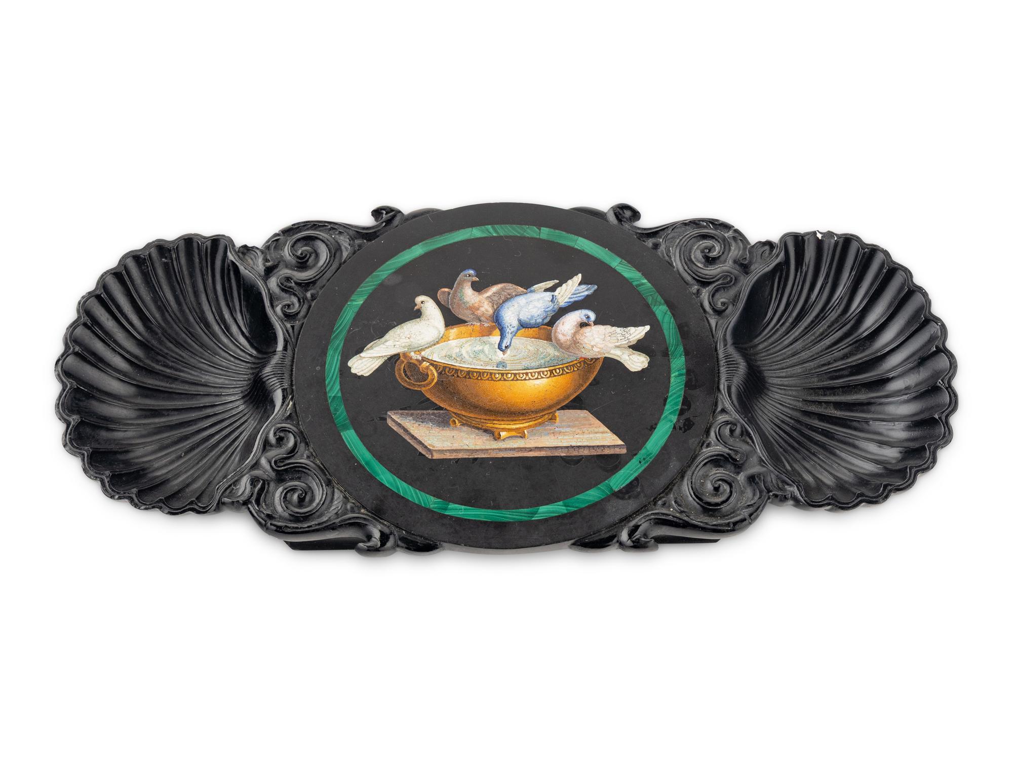 An Italian Double-Shell Carved and Micromosaic-Inset Vide Poche