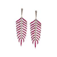 SYNTHETIC RUBY AND DIAMOND FEATHER EARRINGS