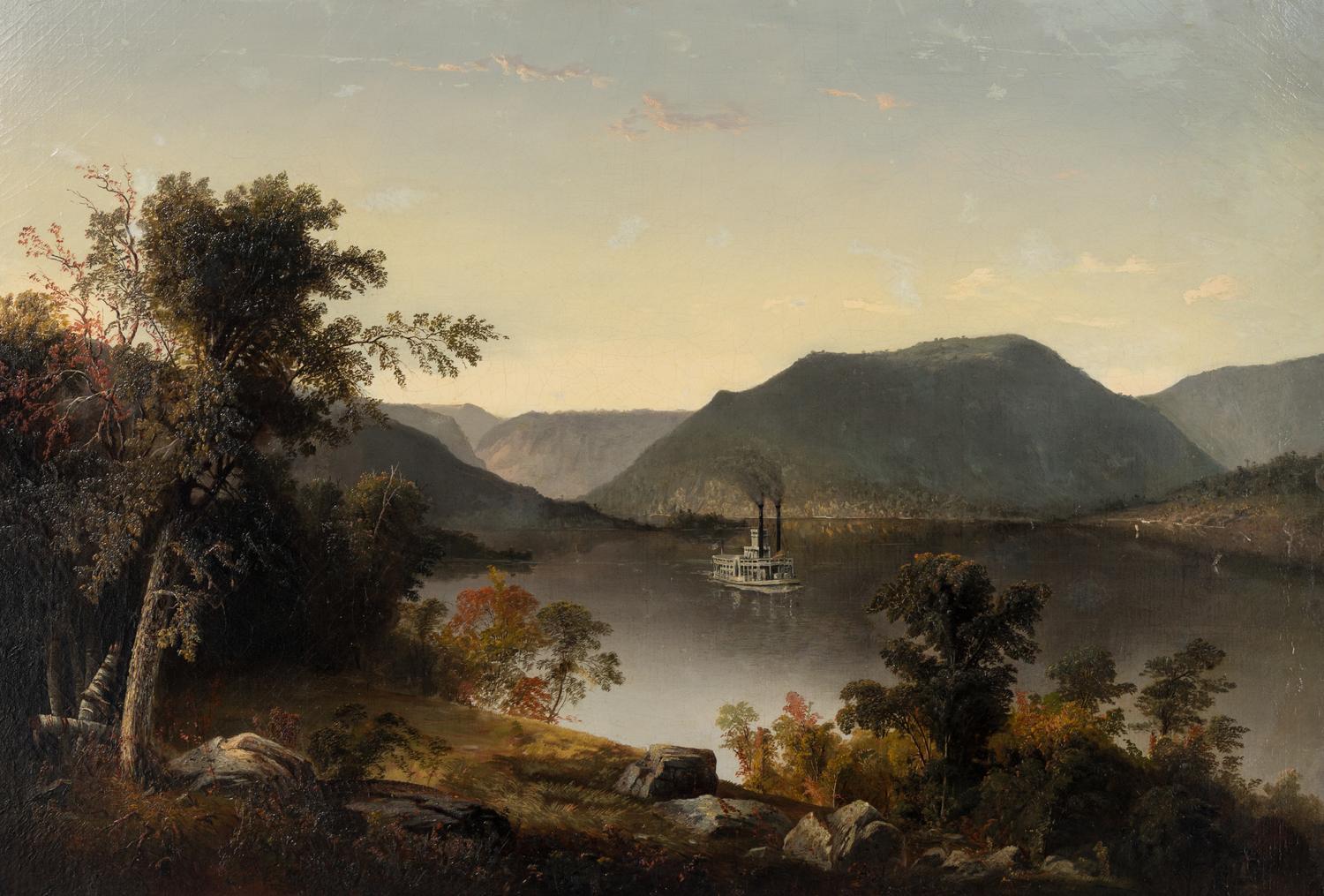 American School 19th Century, A Paddle Steamer on the Hudson River: View from West Point toward Storm King