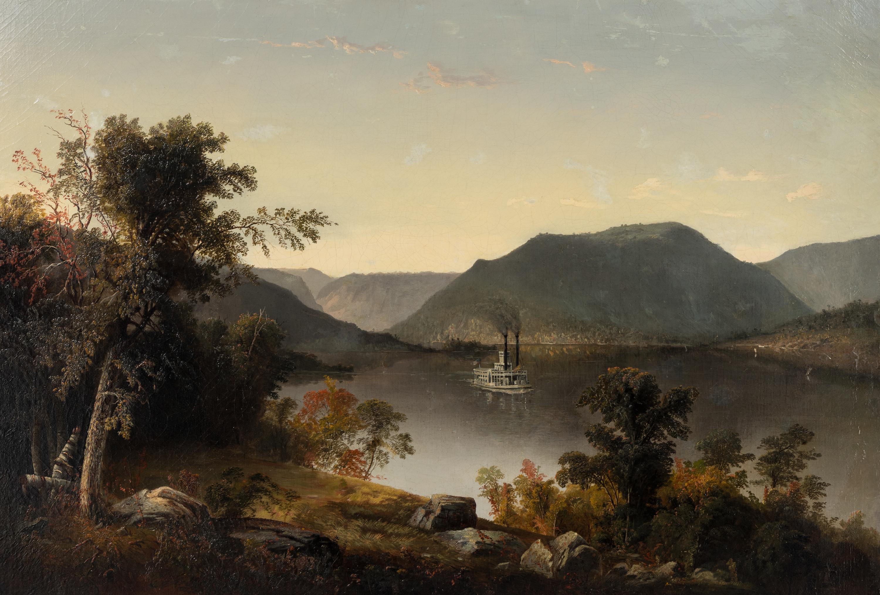 American School 19th Century, A Paddle Steamer on the Hudson River: View from West Point toward Storm King