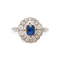 PLATINUM, SAPPHIRE AND DIAMOND RING