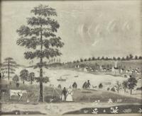 American School 19th Century, Two Sandpaper or Charcoal Landscape Drawings: Winter Scene and River View