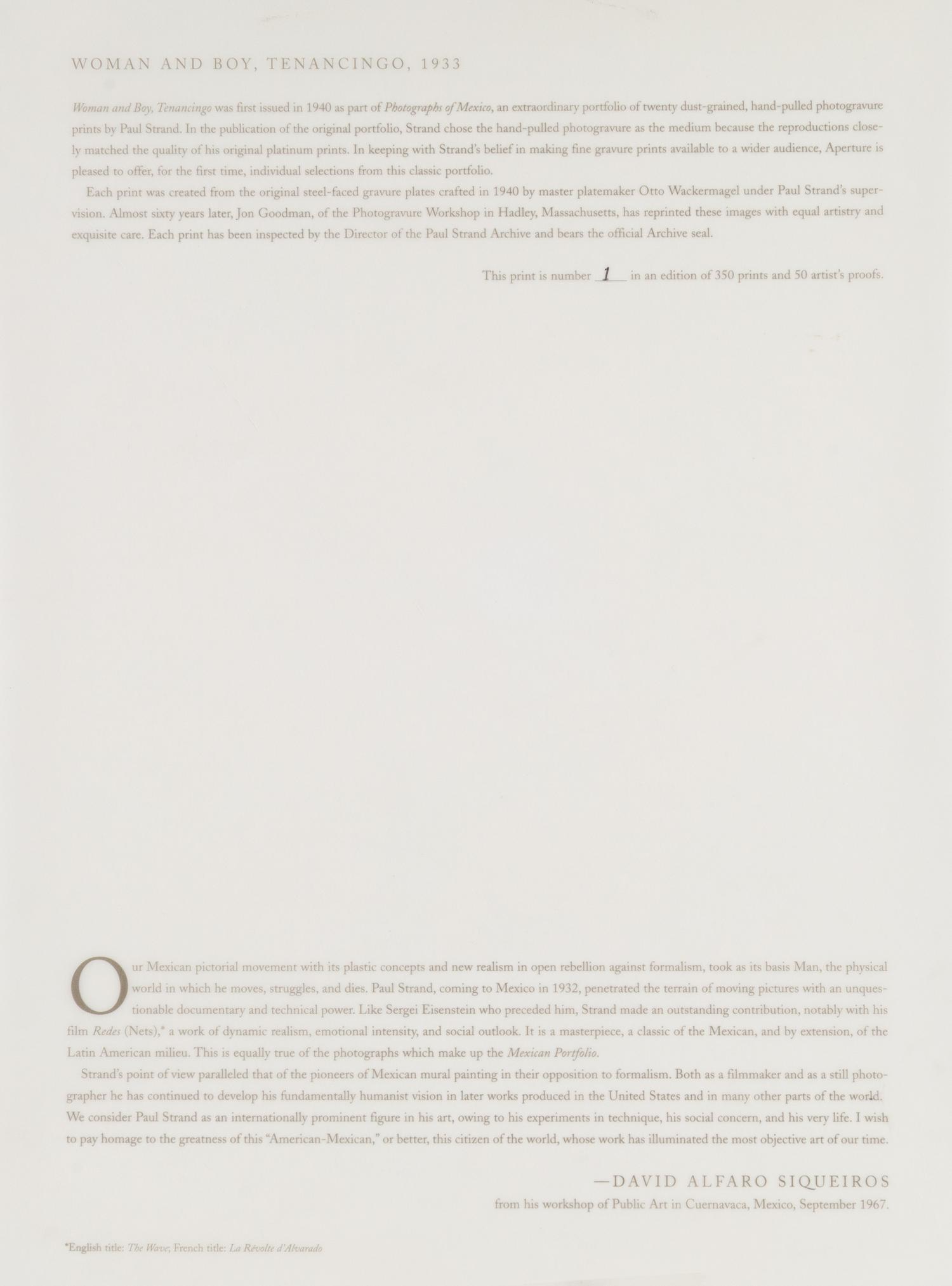 Woman and Boy, Tenancingo, Mexico , 1933; printed 1997