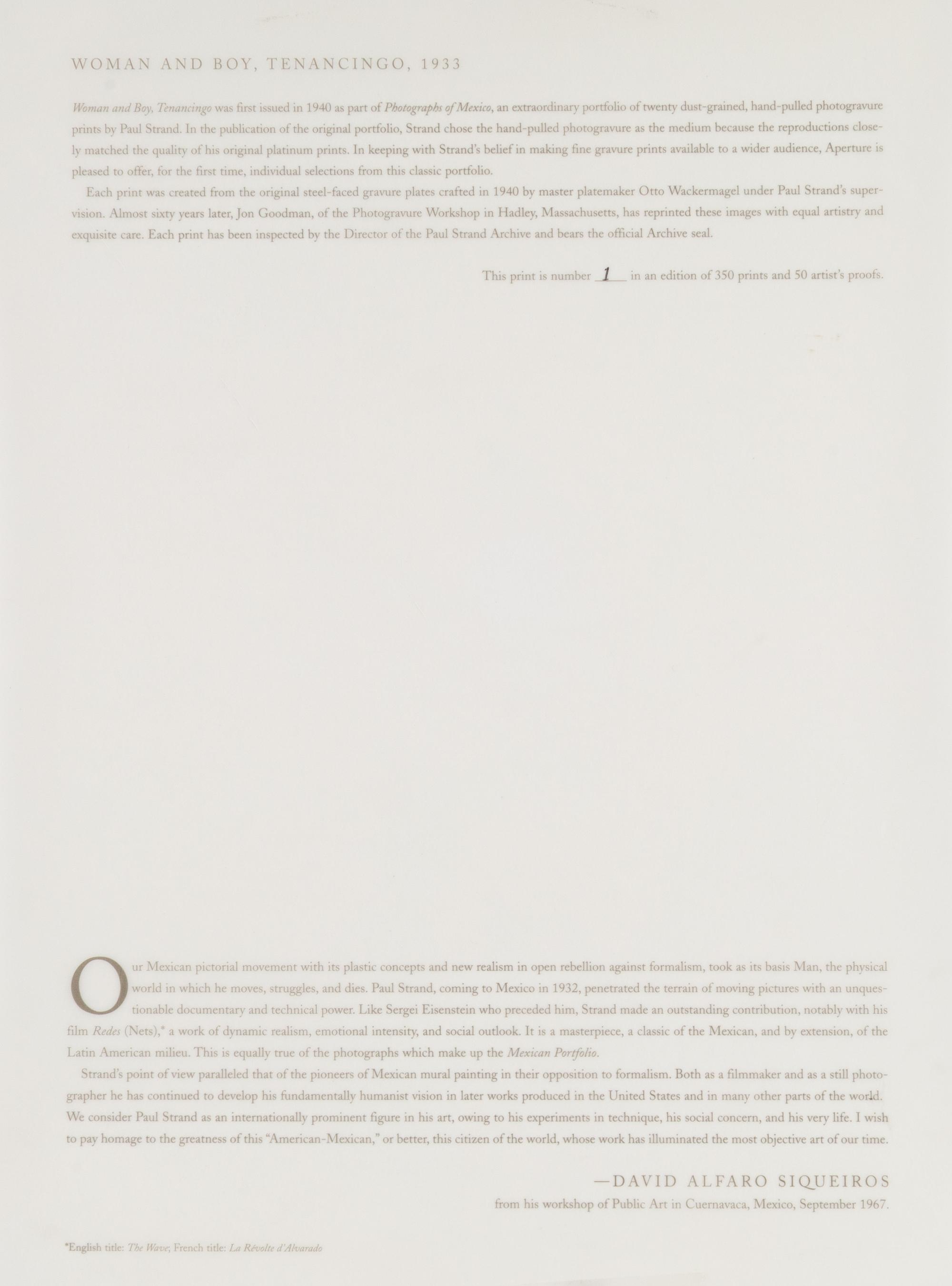 Woman and Boy, Tenancingo, Mexico , 1933; printed 1997
