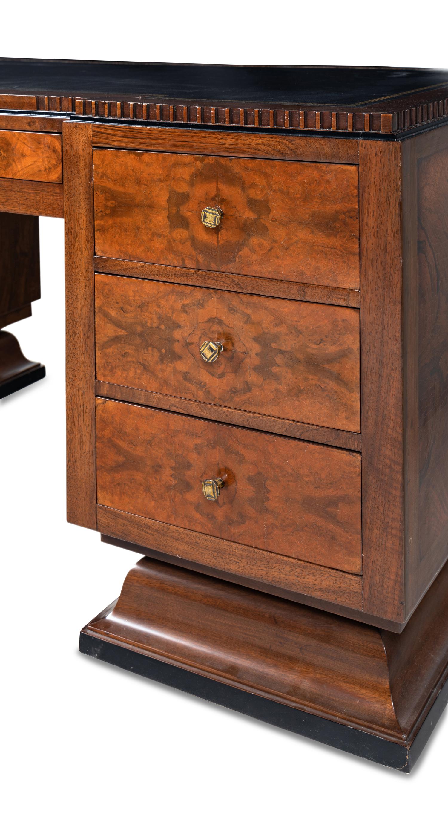 An Art Deco Walnut Pedestal Desk