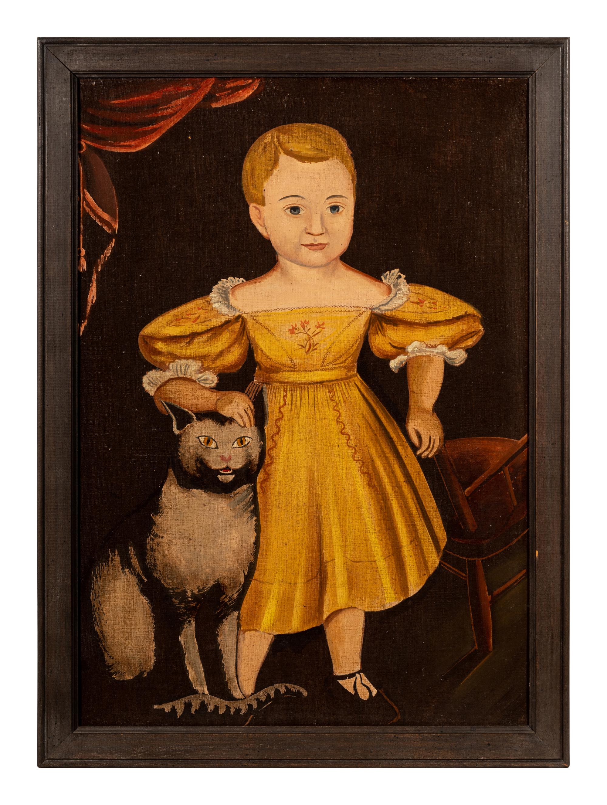 An American Folk Painting of a Child After Freake-Gibbs