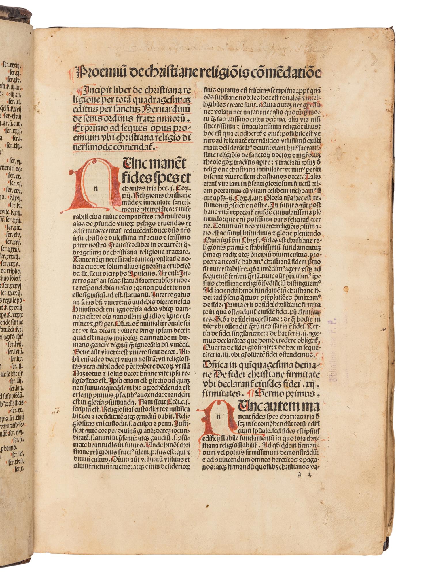 BERNARDINUS SENENSIS, Saint (1380-1444). Quadragesimale de christiana religione . [Basel: Johann Amerbach, not after 1489].