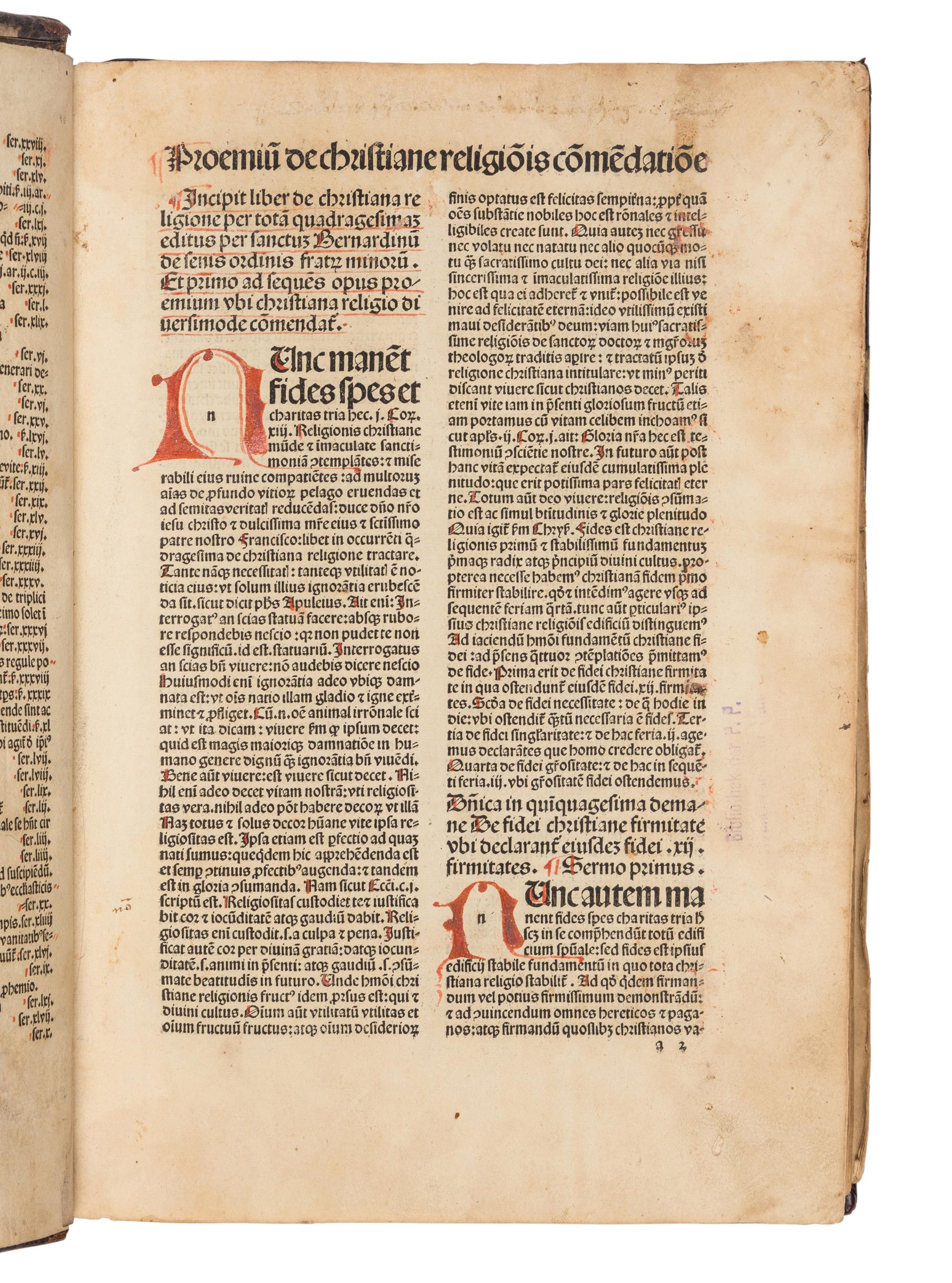 BERNARDINUS SENENSIS, Saint (1380-1444). Quadragesimale de christiana religione . [Basel: Johann Amerbach, not after 1489].