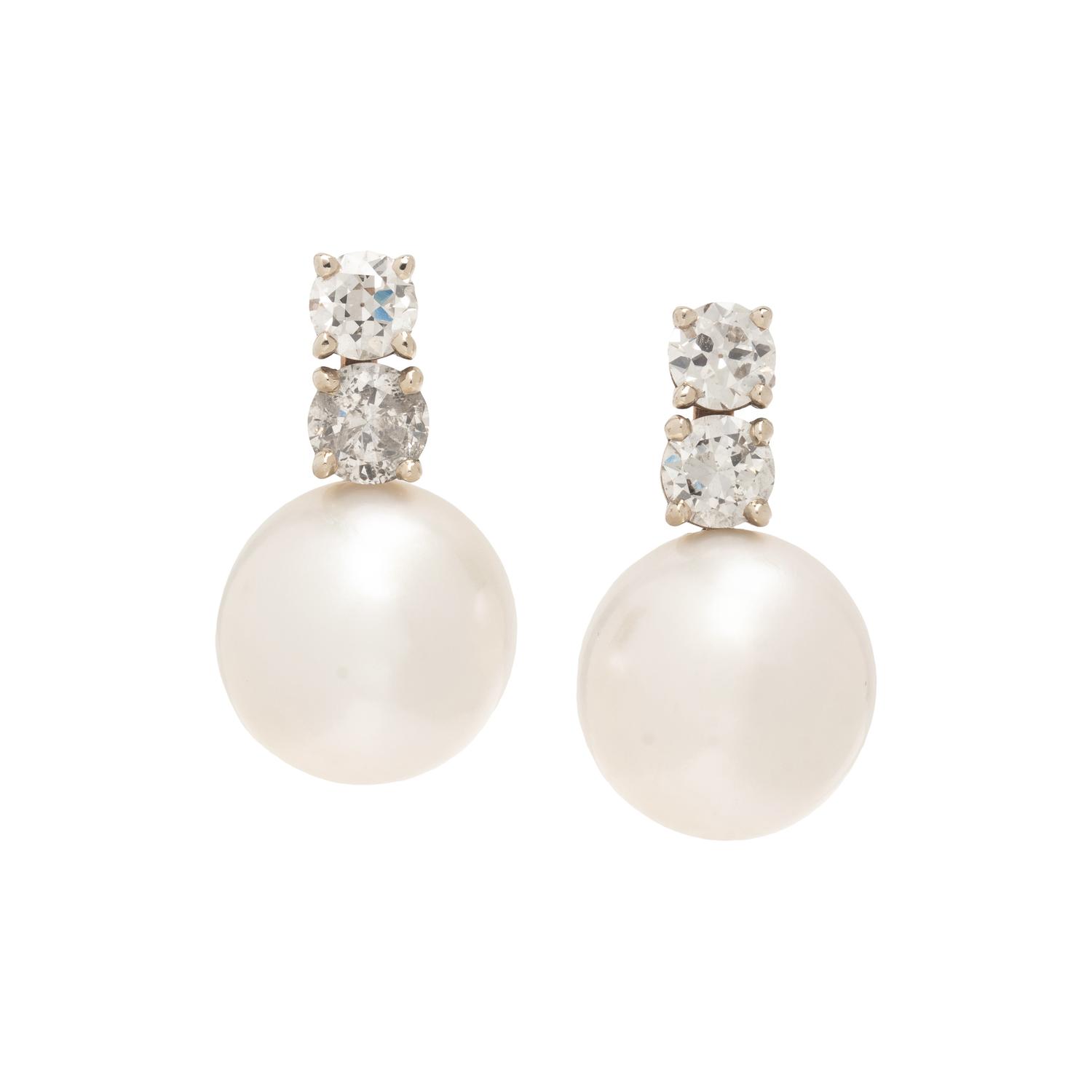 CULTURED SOUTH SEA PEARL AND DIAMOND EARRINGS