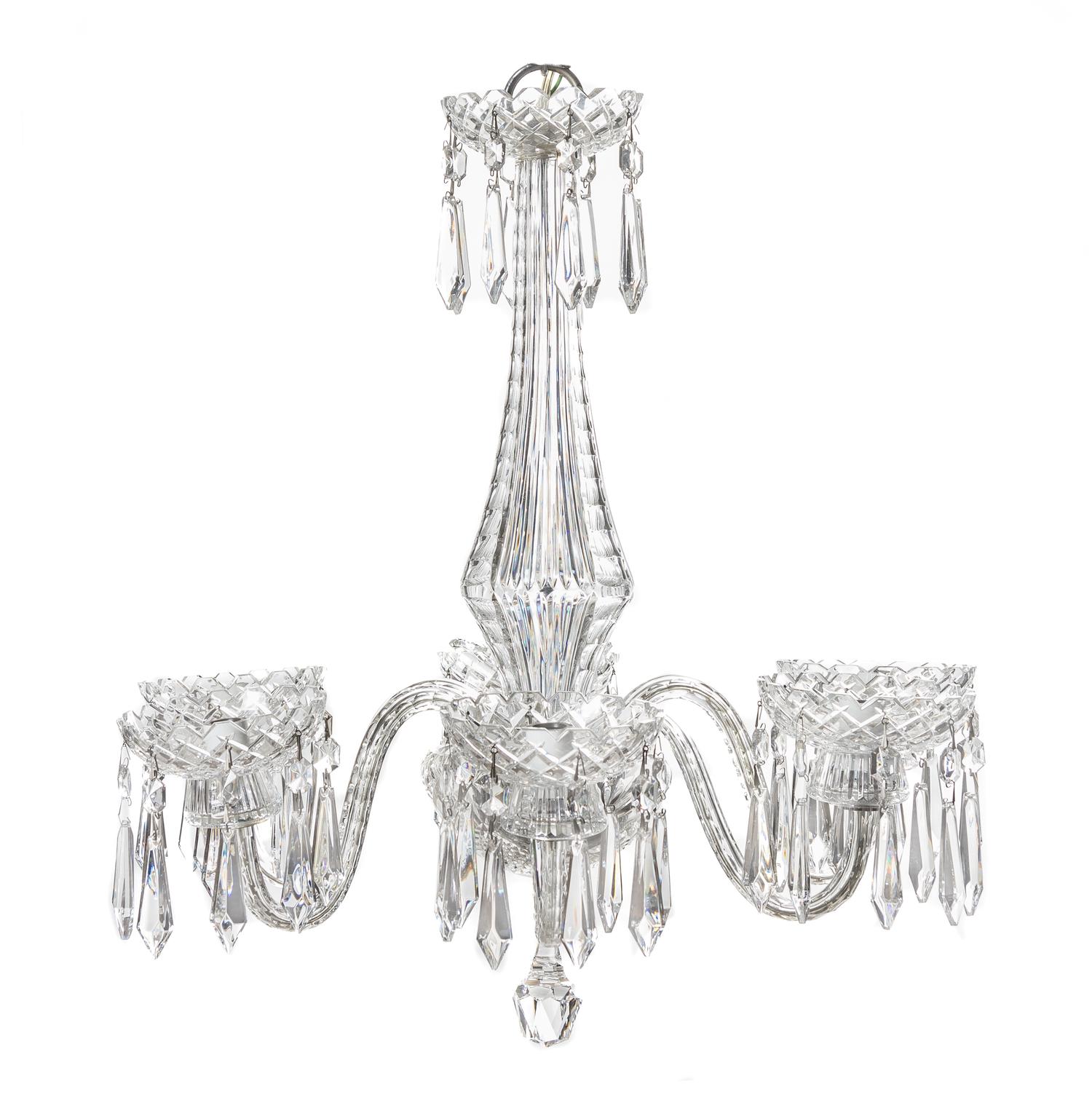 A Waterford Cut Glass Six-Light Chandelier, Height 24 x diameter 23 inches.