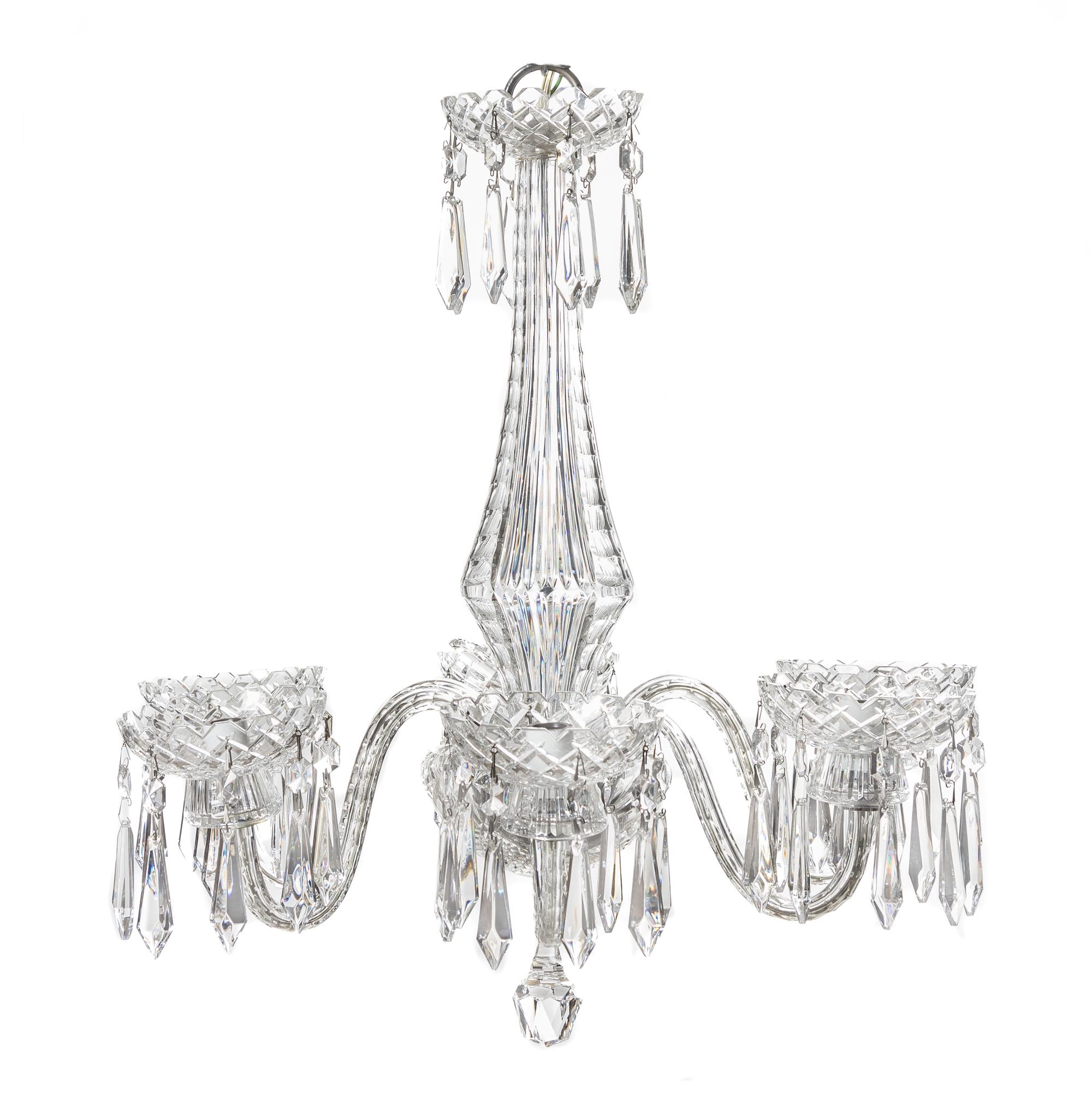 A Waterford Cut Glass Six-Light Chandelier, Height 24 x diameter 23 inches.