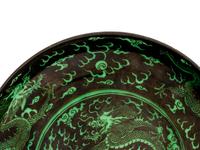 A Chinese Green Enameled Black Ground Porcelain 'Dragon' Plate