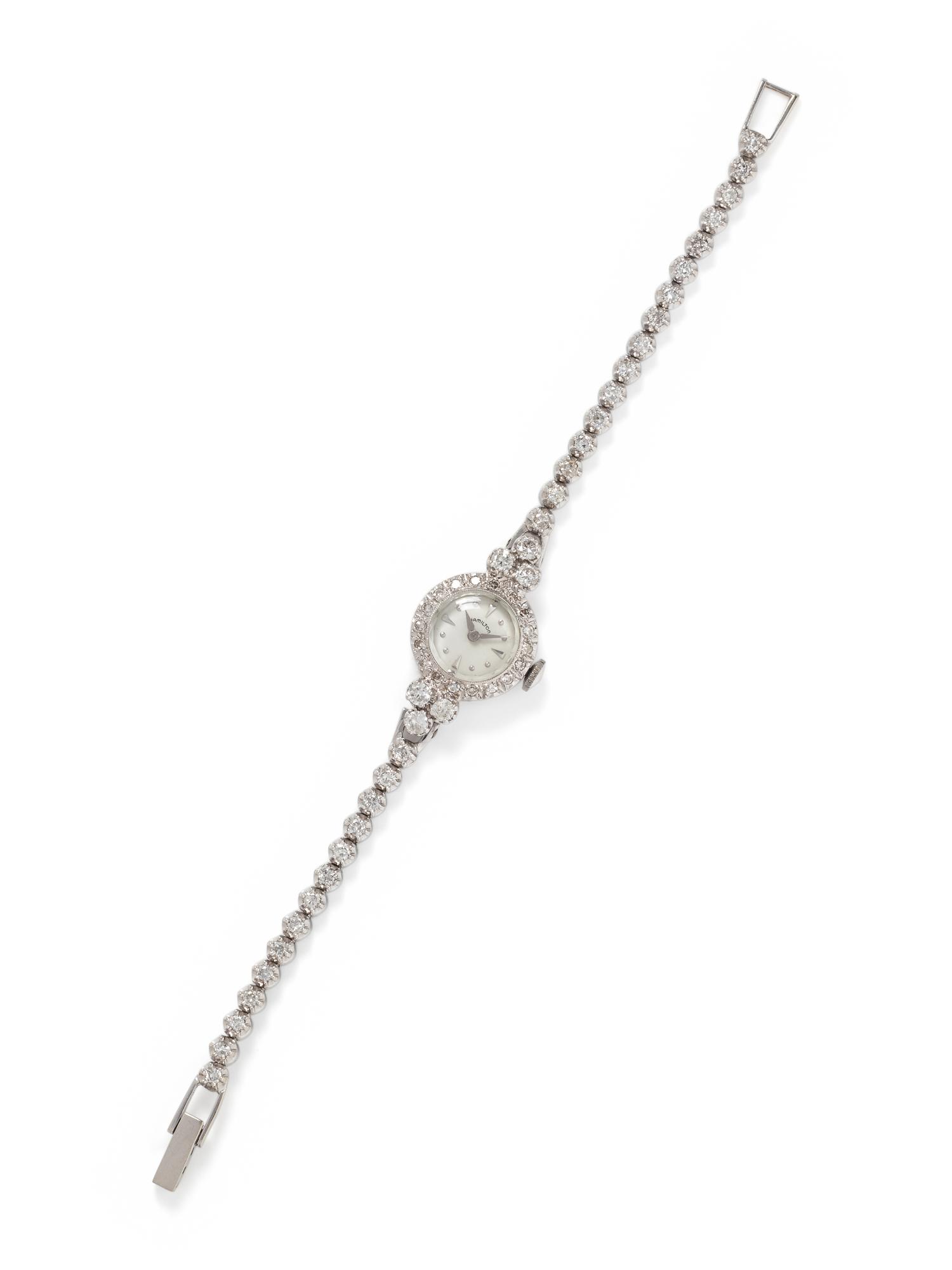 HAMILTON, 14K WHITE GOLD AND DIAMOND WRISTWATCH