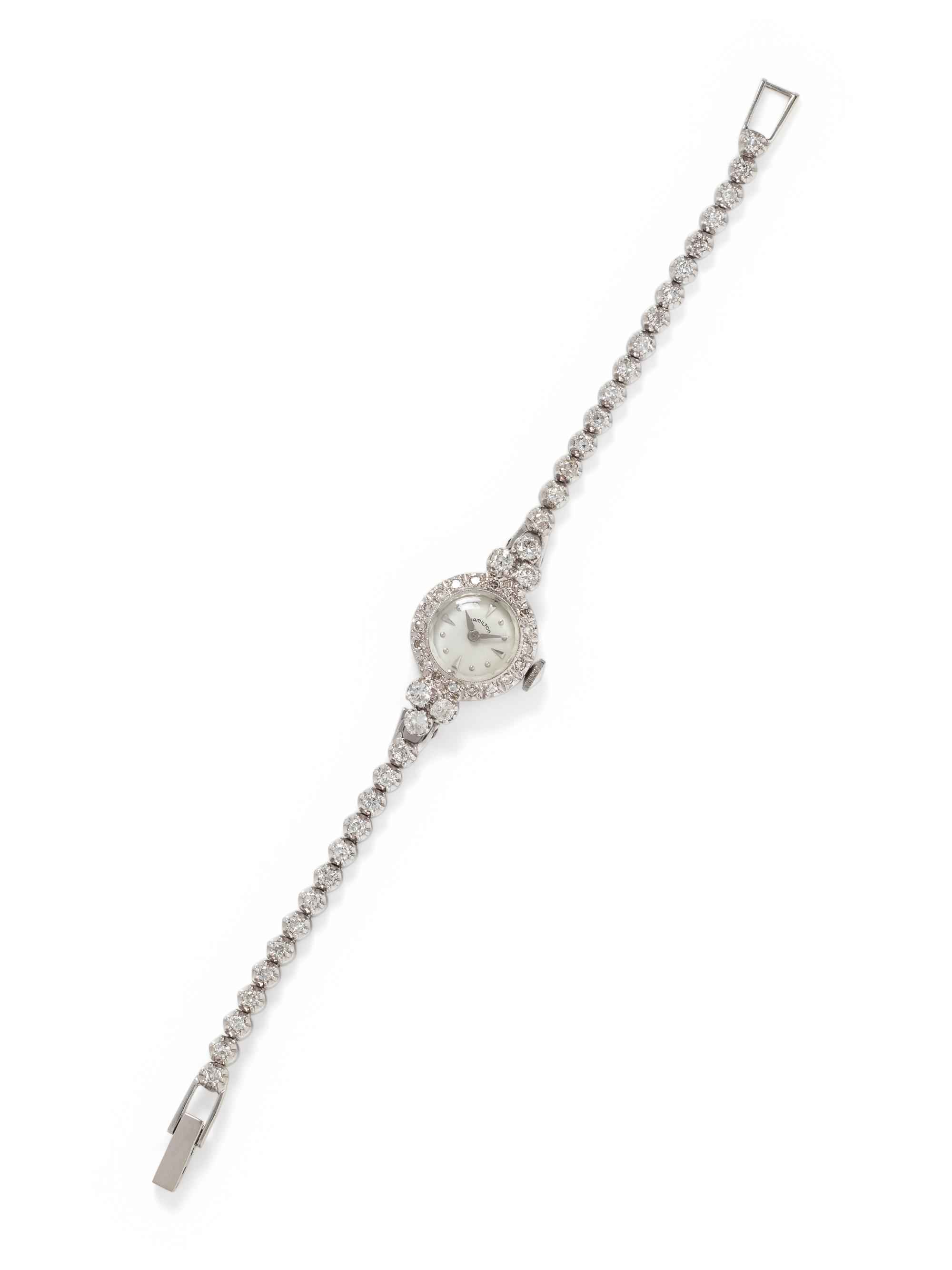 HAMILTON, 14K WHITE GOLD AND DIAMOND WRISTWATCH