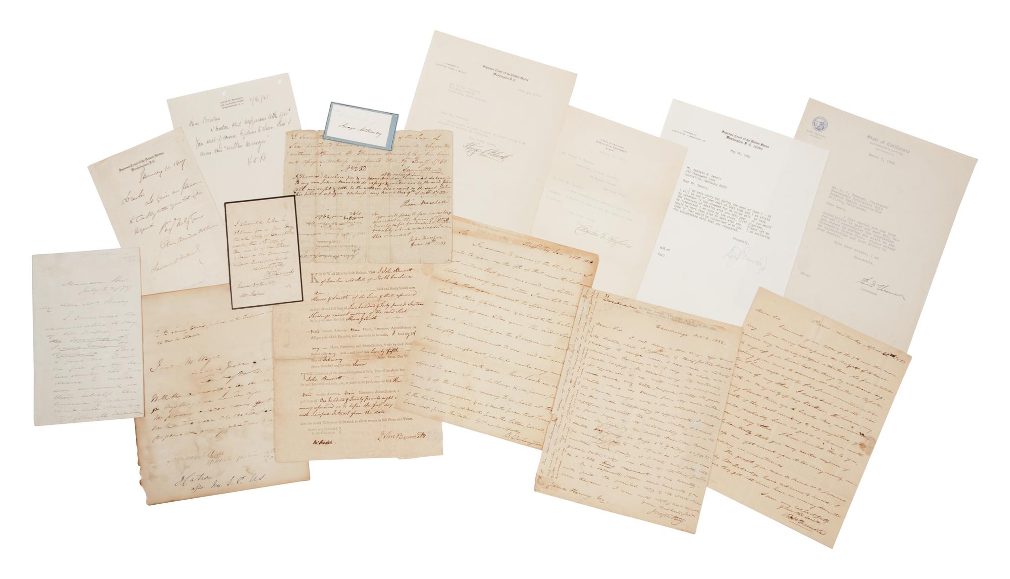 [SUPREME COURT JUSTICES]. A very extensive collection of 203 autograph letters, letters, documents and signatures signed by 16 Chief and 93 Associate Justices, 1789-2017.