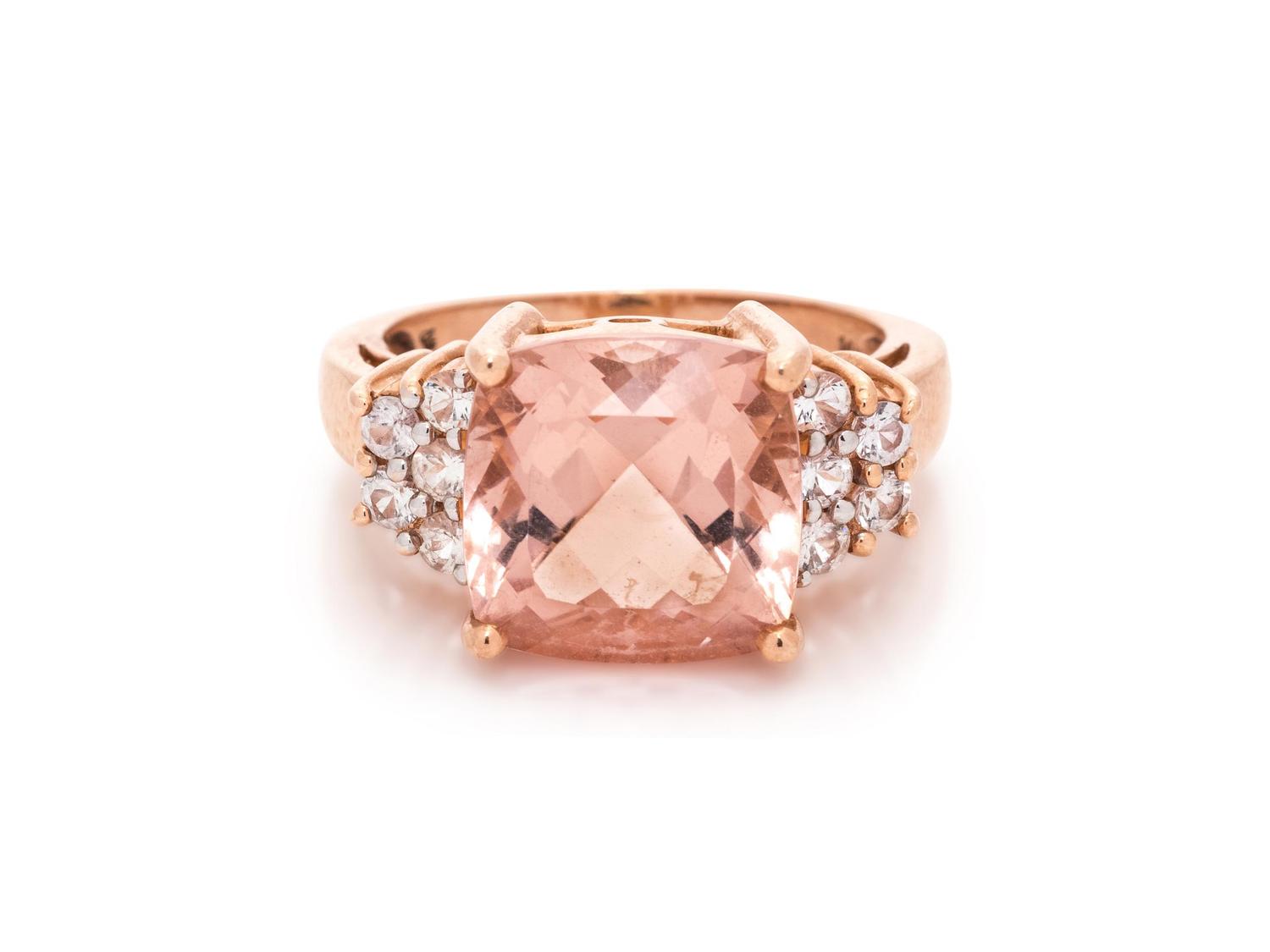MORGANITE AND WHITE SAPPHIRE RING