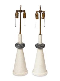 A Pair of Contemporary Turned Marble Table Lamps