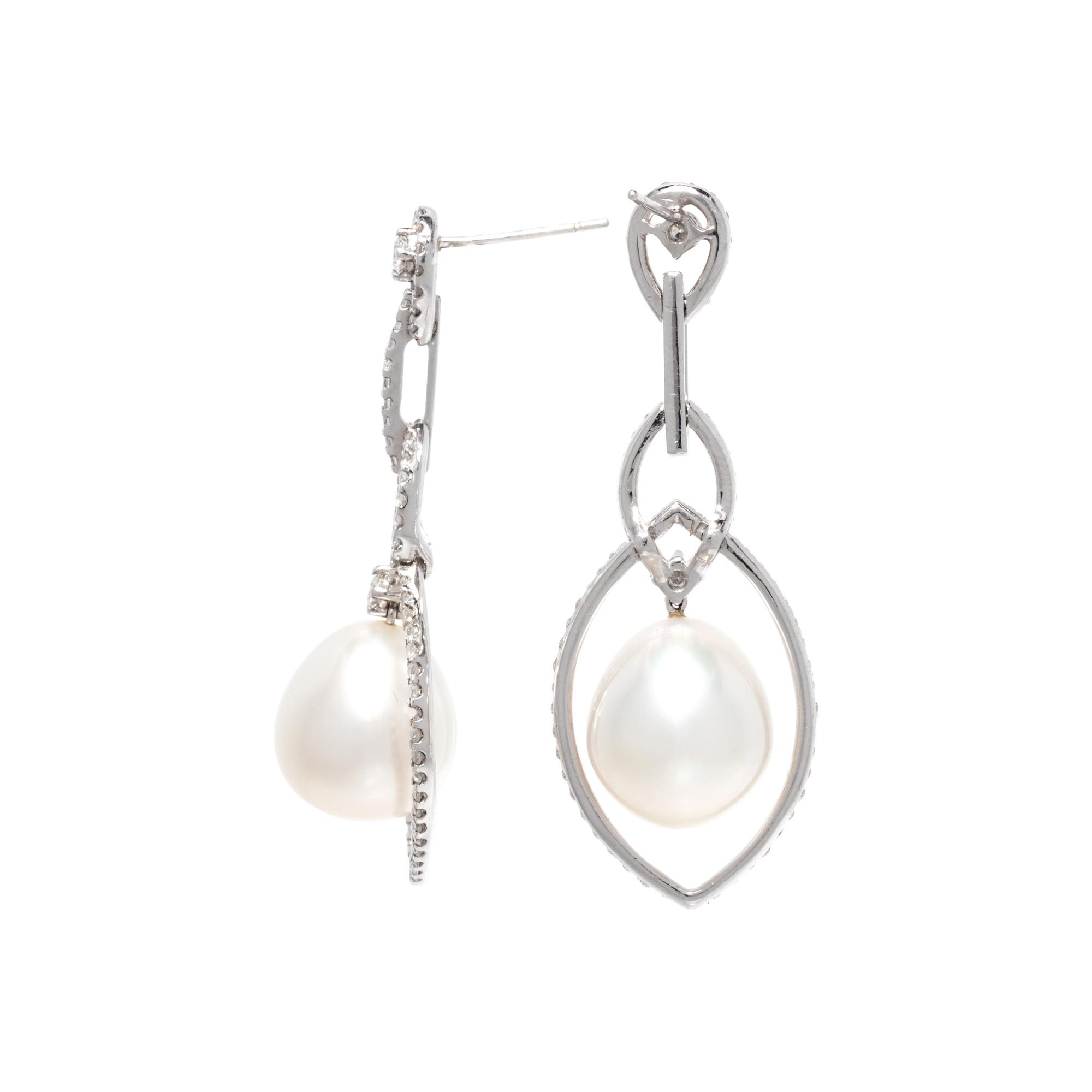 DIAMOND AND CULTURED SOUTH SEA PEARL EARRINGS