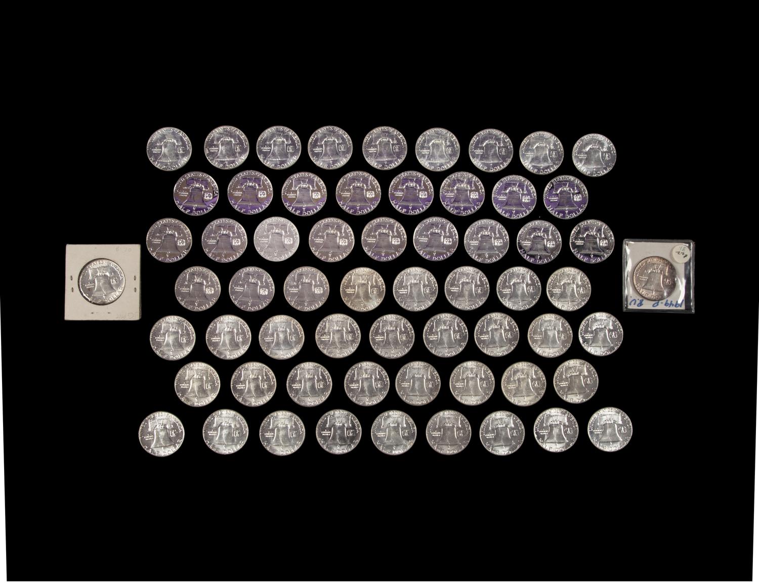 A Collection of Sixty-Two Benjamin Franklin Proof and Mint 50c Coins