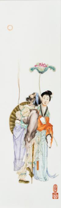 Four Porcelain Plaques Inset Hanging Panels Attributed to Wang Qi (1884-1937)