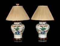 A Pair of Chinese Wucai Porcelain Jars