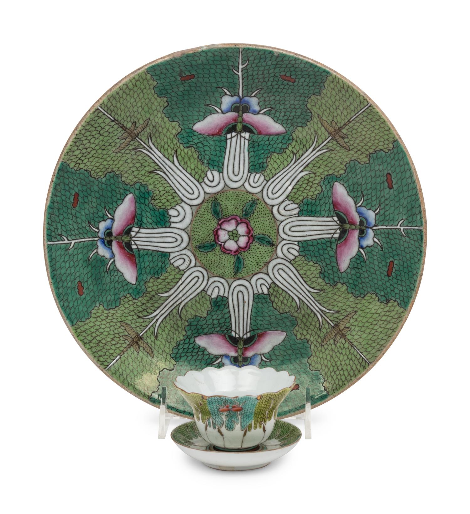 Three Chinese Export 'Cabbage Leaf' Porcelain Wares