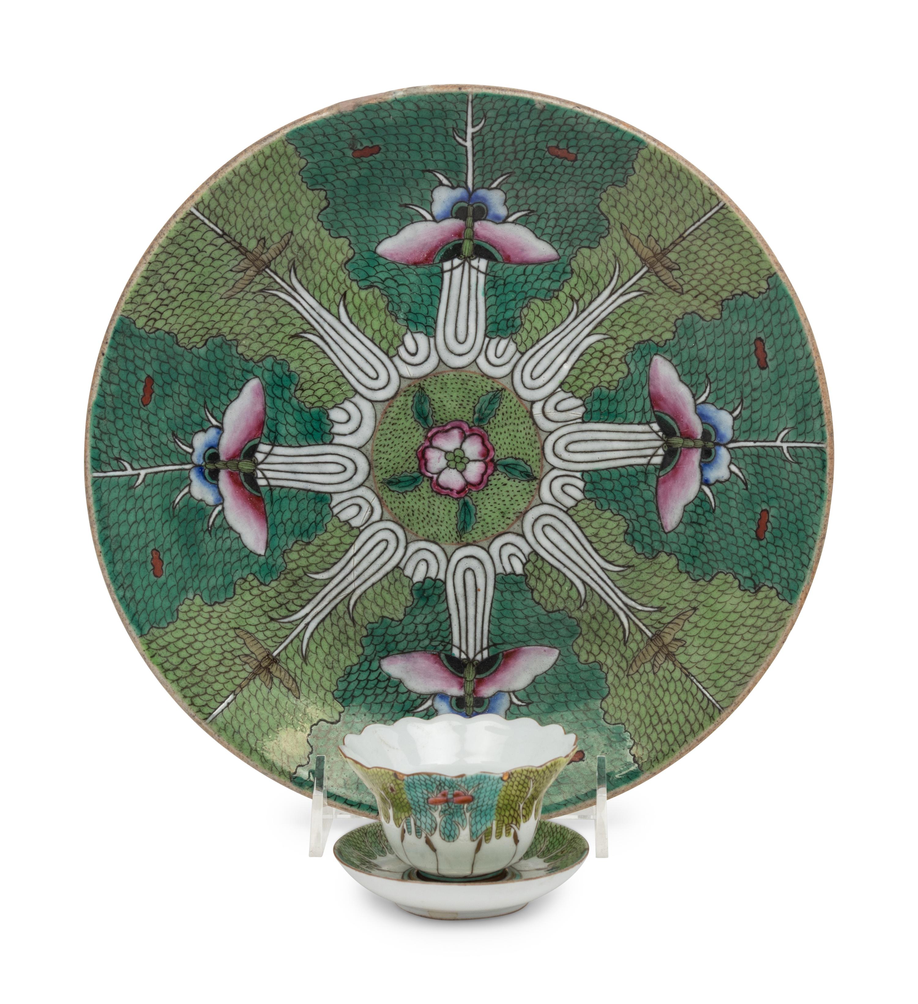 Three Chinese Export 'Cabbage Leaf' Porcelain Wares