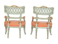 A Pair of Venetian Painted and Parcel Gilt Armchairs