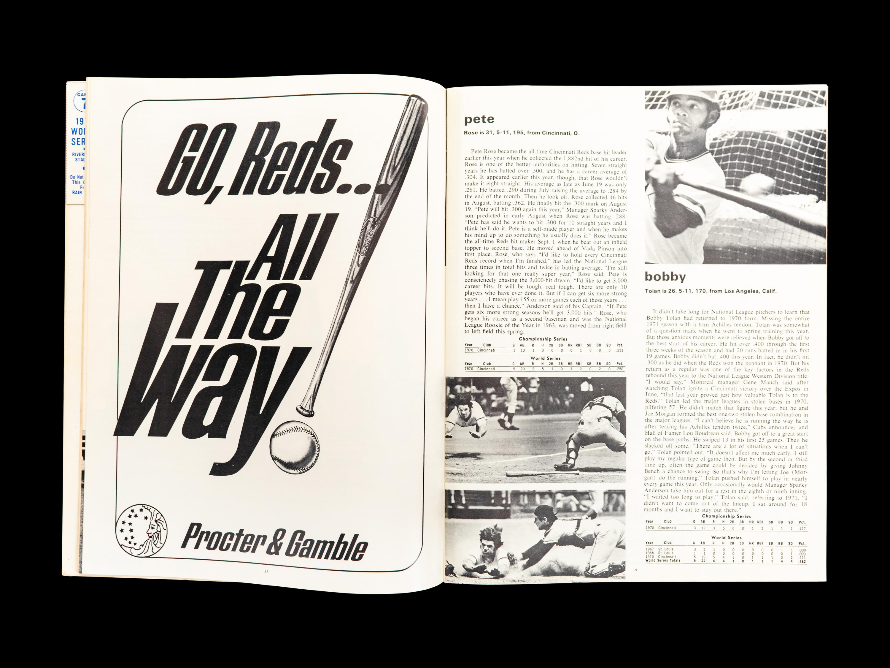 A Group of 1972 Oakland Athletics vs. Cincinnati Reds Game 7 On Site Items (Including Program and Tickets),