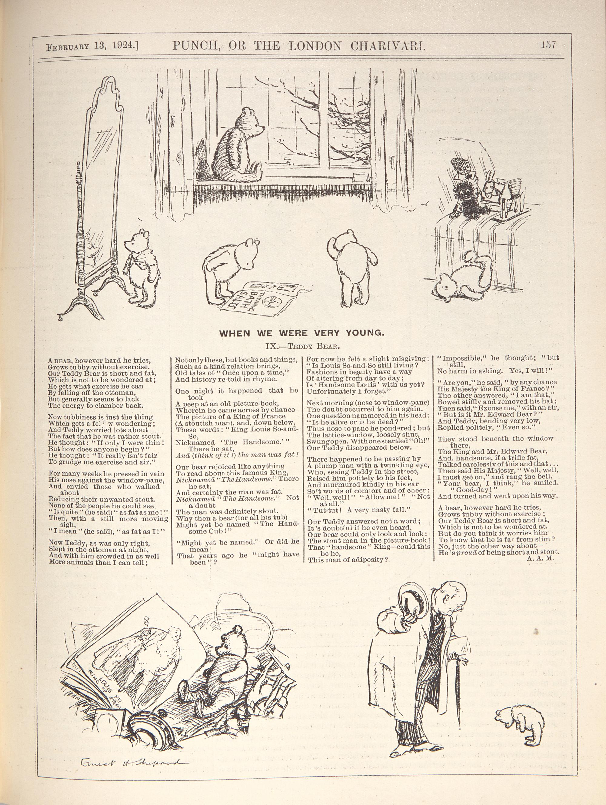[CHILDREN'S BOOKS]. MILNE, Alan Alexander (1882-1956). "When We Were Very Young" in: Punch, or the London Charivari . Vol. CLXVI . London: Published at the Office, June 1924.