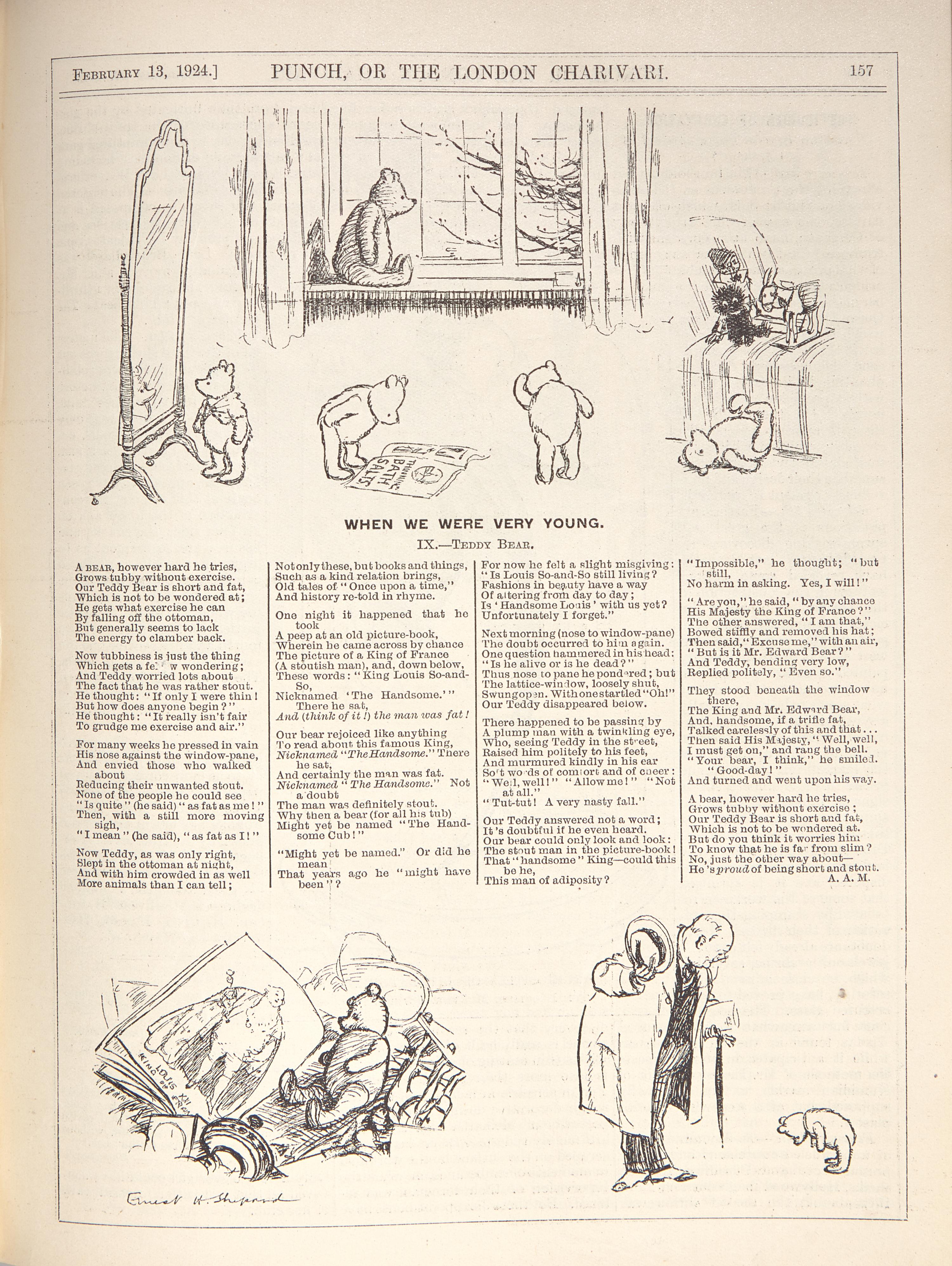 [CHILDREN'S BOOKS]. MILNE, Alan Alexander (1882-1956). "When We Were Very Young" in: Punch, or the London Charivari . Vol. CLXVI . London: Published at the Office, June 1924.