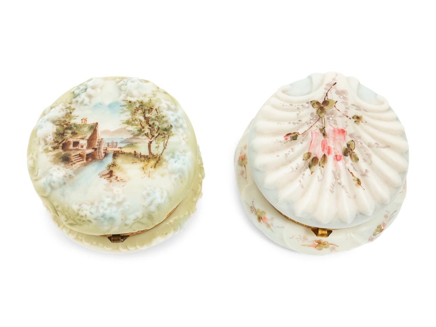 Two Wavecrest Glass Round Jewel Boxes