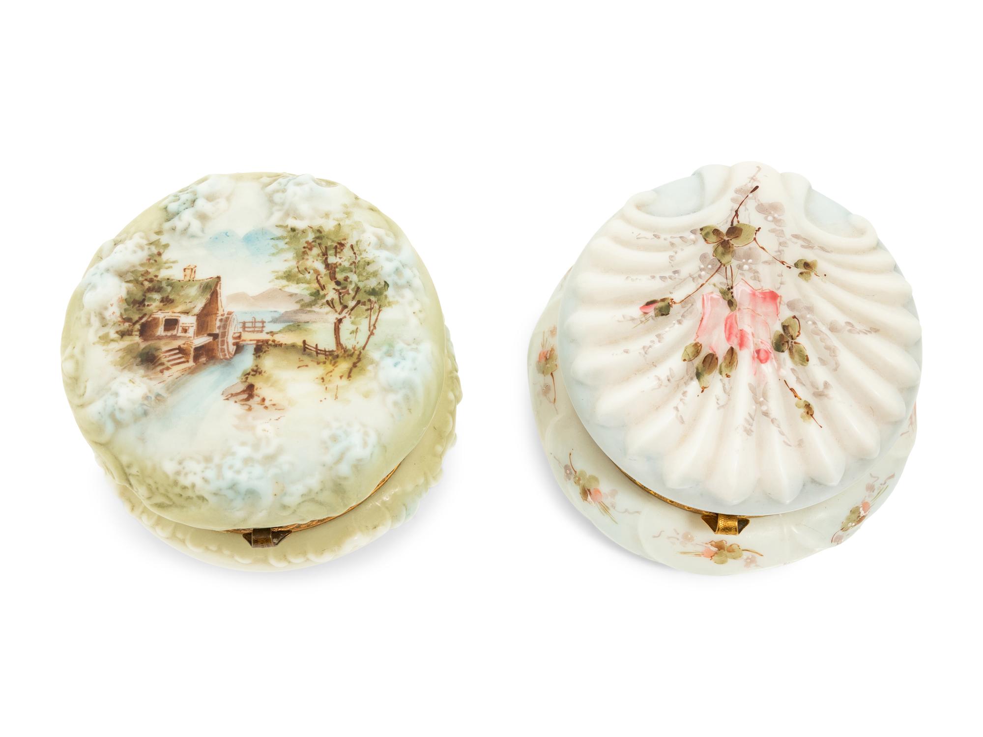 Two Wavecrest Glass Round Jewel Boxes