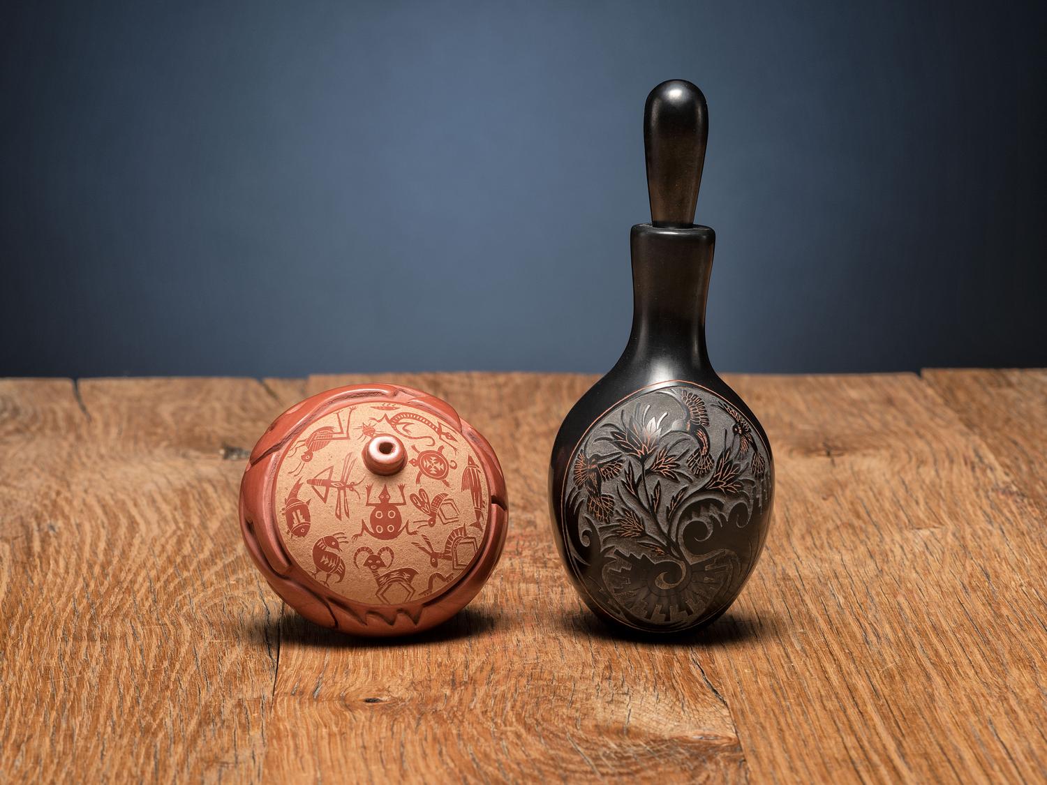 Sgraffito Pottery Perfume Container and Seed Jar