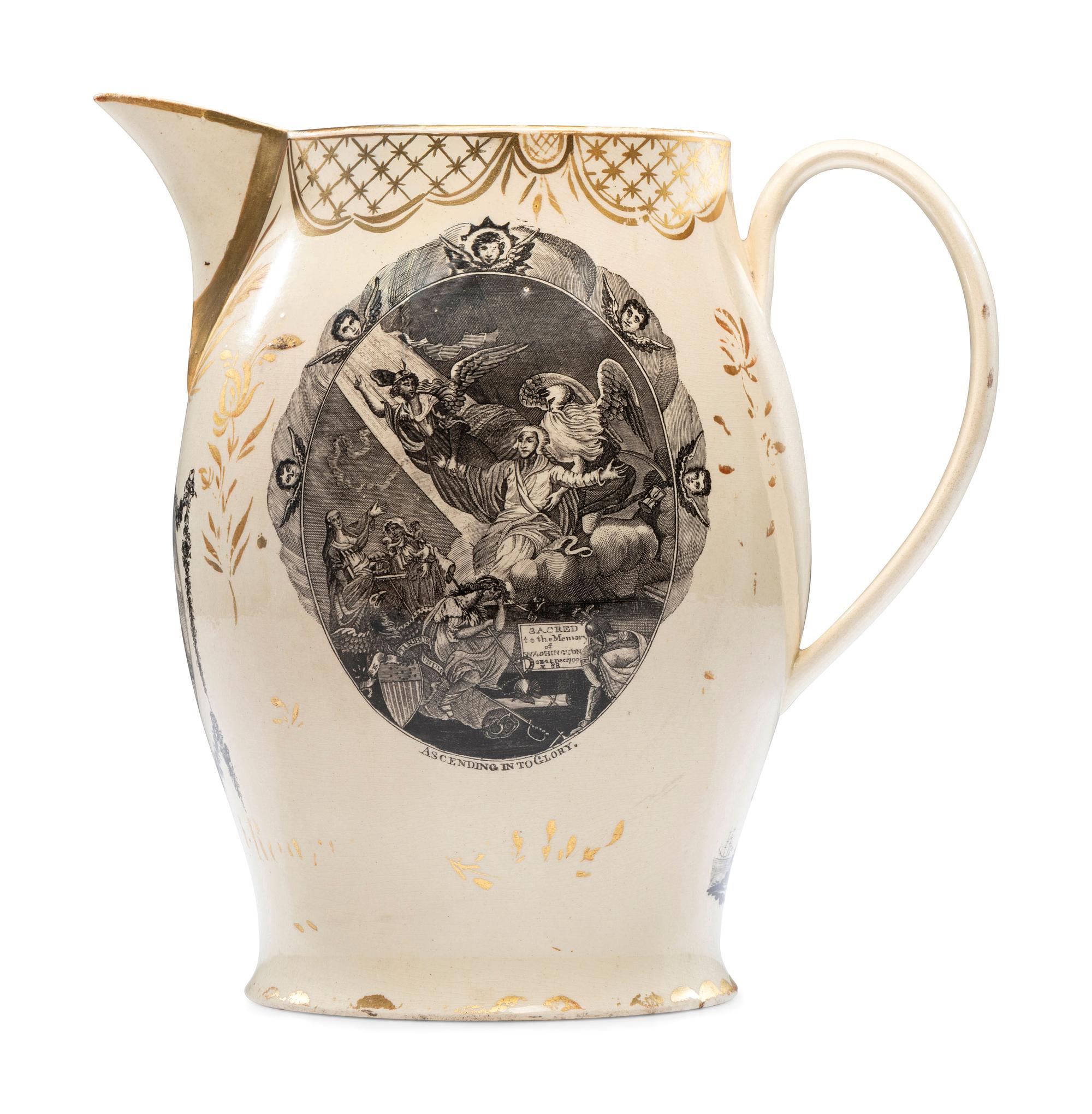 A Liverpool Transfer-Printed Creamware 'Washington in Apotheosis' Pitcher