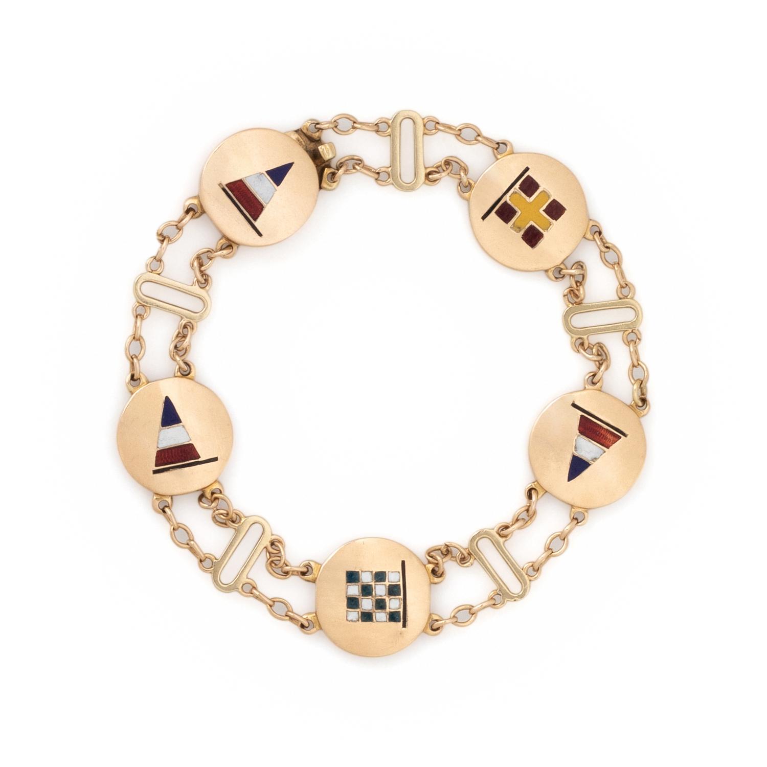 YELLOW GOLD AND ENAMEL NAUTICAL FLAG BRACELET
