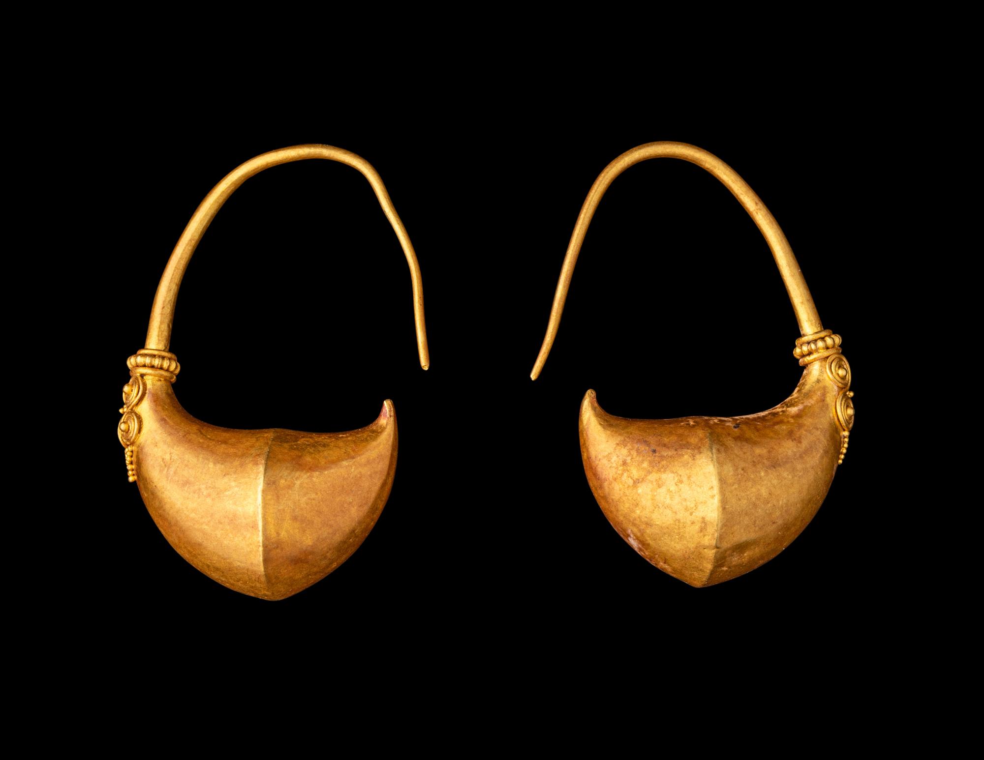 A Pair of Greek Gold Boat-Shaped Earrings