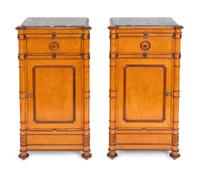A Pair of Faux Bamboo-Turned Maple Bedside Cupboards — LATE 19TH CENTURY