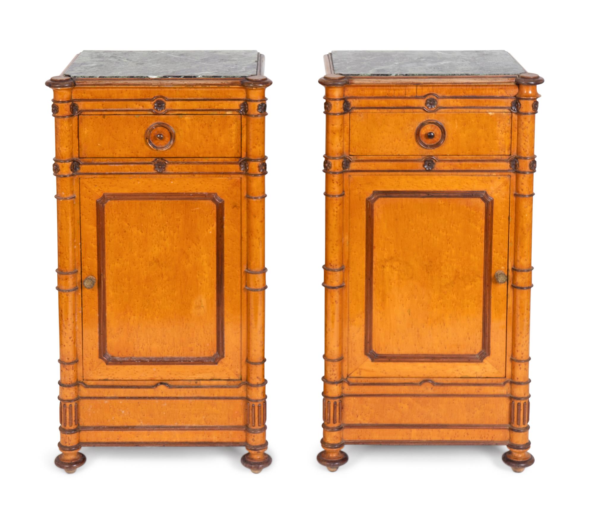 A Pair of Faux Bamboo-Turned Maple Bedside Cupboards — LATE 19TH CENTURY