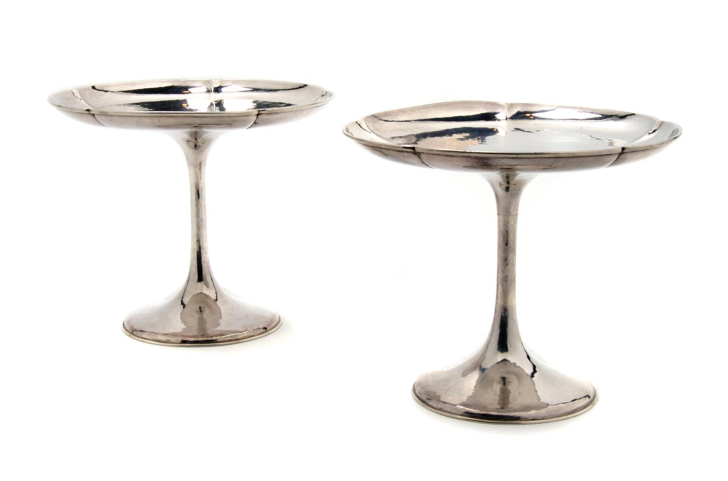A Pair of American Sterling Silver Compotes, Kalo, Height 6 inches.