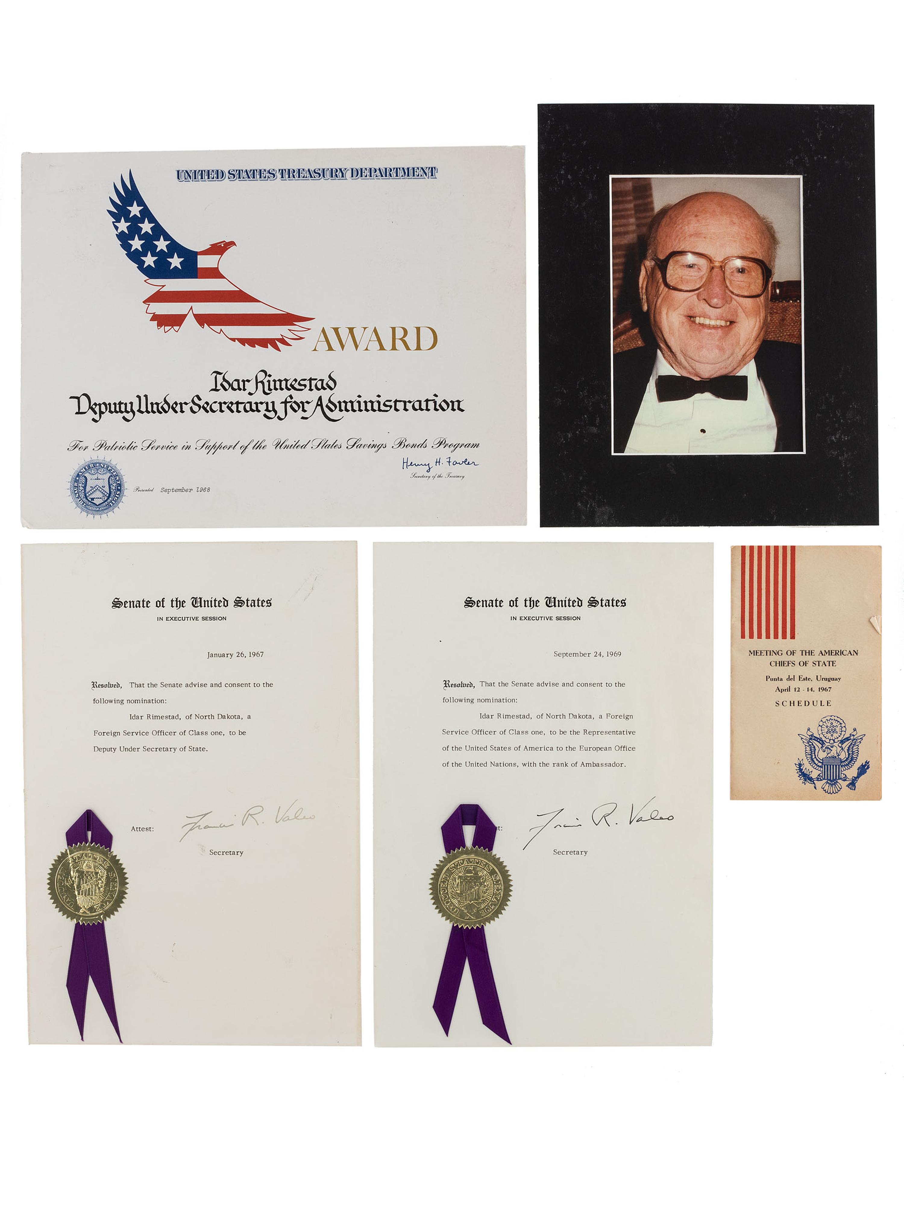 [JOHNSON, Lyndon B. (1908-1973).] A group of political items associated with the administration of President Lyndon B. Johnson and highlighted by a Tiffany & Co. box with presidential seal.