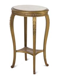 A Louis XV Style Giltwood Marble-Top Side Table